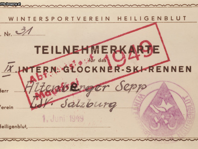 Datei-Vorschaubild - Altenberger-Sepp_Teilnehmerkarte Altenberger-Sepp Glocknerrennen_1949.jpg