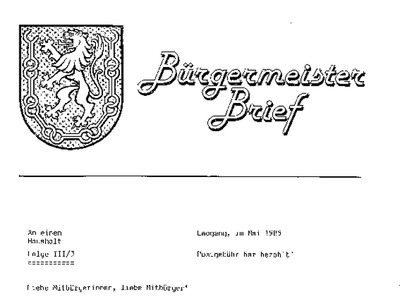 Datei-Vorschaubild - Bürgermeisterbrief_1985-05 Winterfremdenverkehr-1984 Volkszählung-1981_1985.pdf