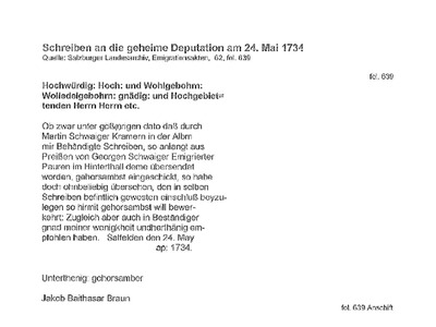 Datei-Vorschaubild - Landesarchiv_Schreiben-an-die-Geheime-Deputation Schwaiger-Martin_1734.pdf