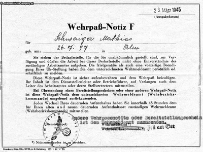 Datei-Vorschaubild - Schwaiger-Alois_Wehrpass-Notiz-F UK-Stellung Unabkömmlichkeit_1945.jpg