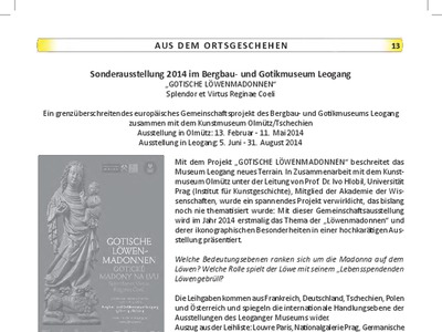 Datei-Vorschaubild - Gemeindezeitung Bergbaumuseum_Gotische-Löwenmadonnen Sonderausstellung_2014.pdf